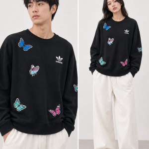 Adidas Black Sweatshirt - Ft. Butterfly Applique- (Small)