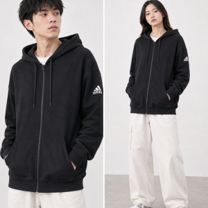Adidas-Black Zip-Up Hoodie - (Medium)